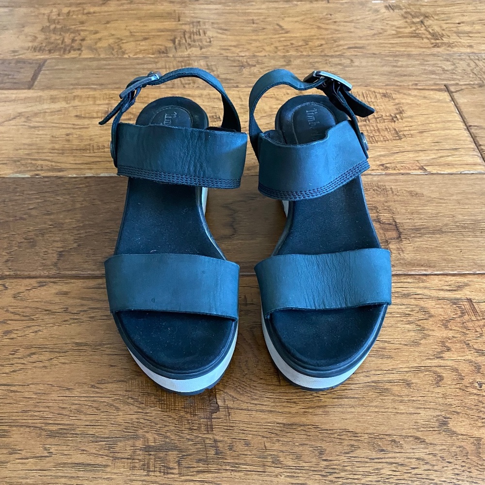 TIMBERLAND Koralyn Women's Wedge Leather Sandals in Black Size 7